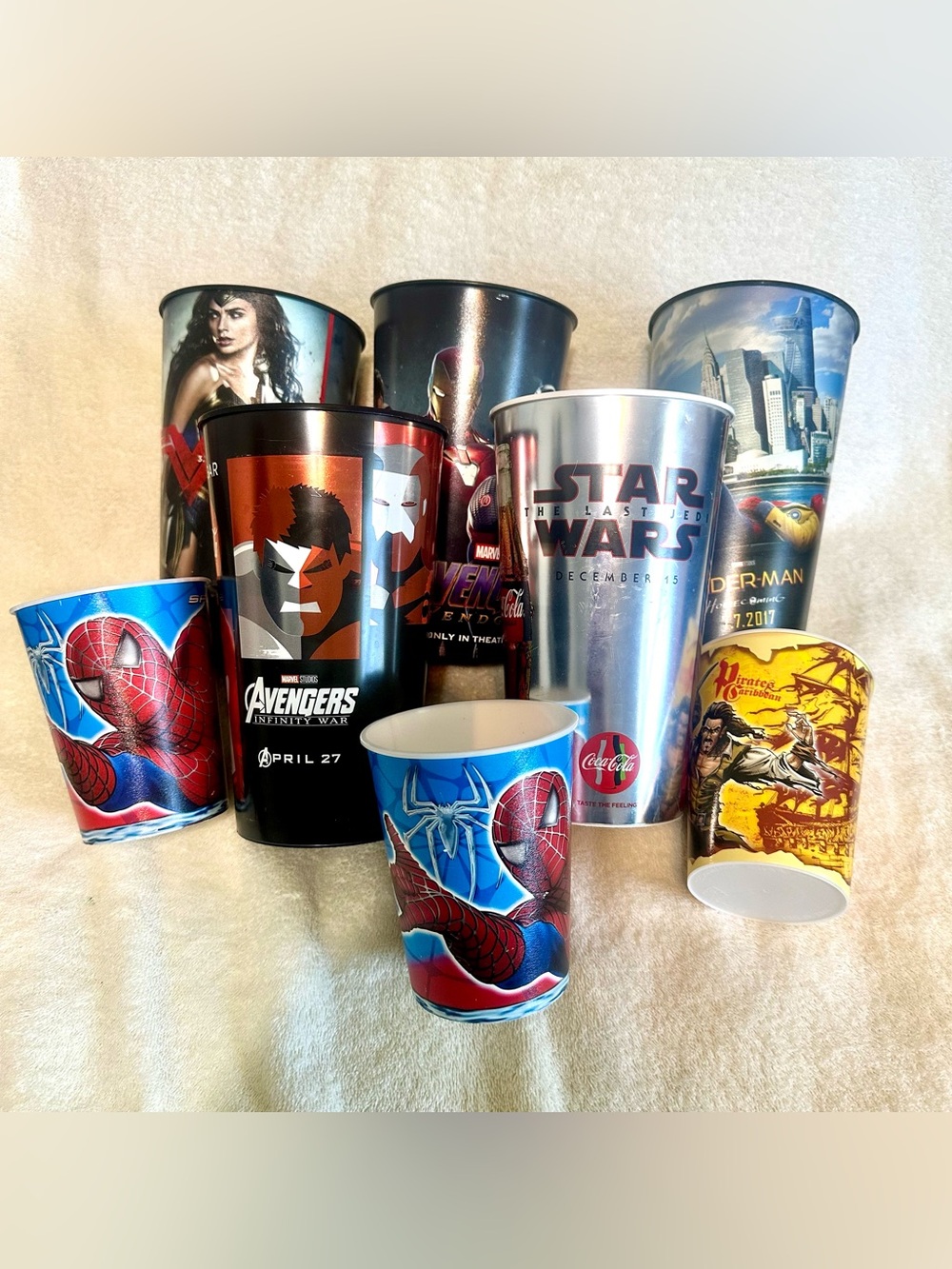 Movie Theater Promo Cup Lot Bundle Marvel Star Wars Spiderman 9 Pcs